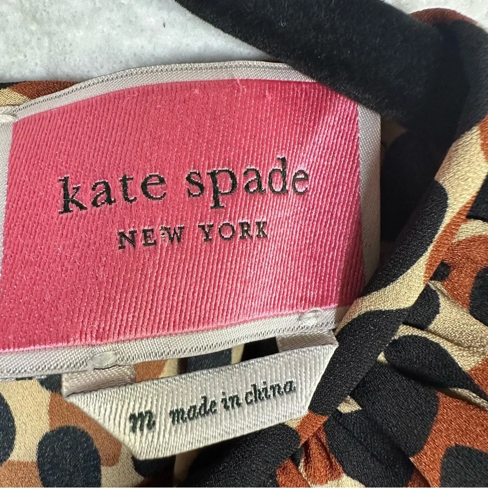 Kate Spade Dotty Spin Leopard Dress J219 Womens Medium Smocked Waist Fit‎ Flare